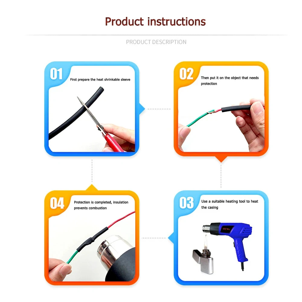 127-1160 Heat-shrink Tubing Thermoresistant Tube Heat Shrink Wrapping Kit Electrical Connection Wire Cable Insulation Sleeving