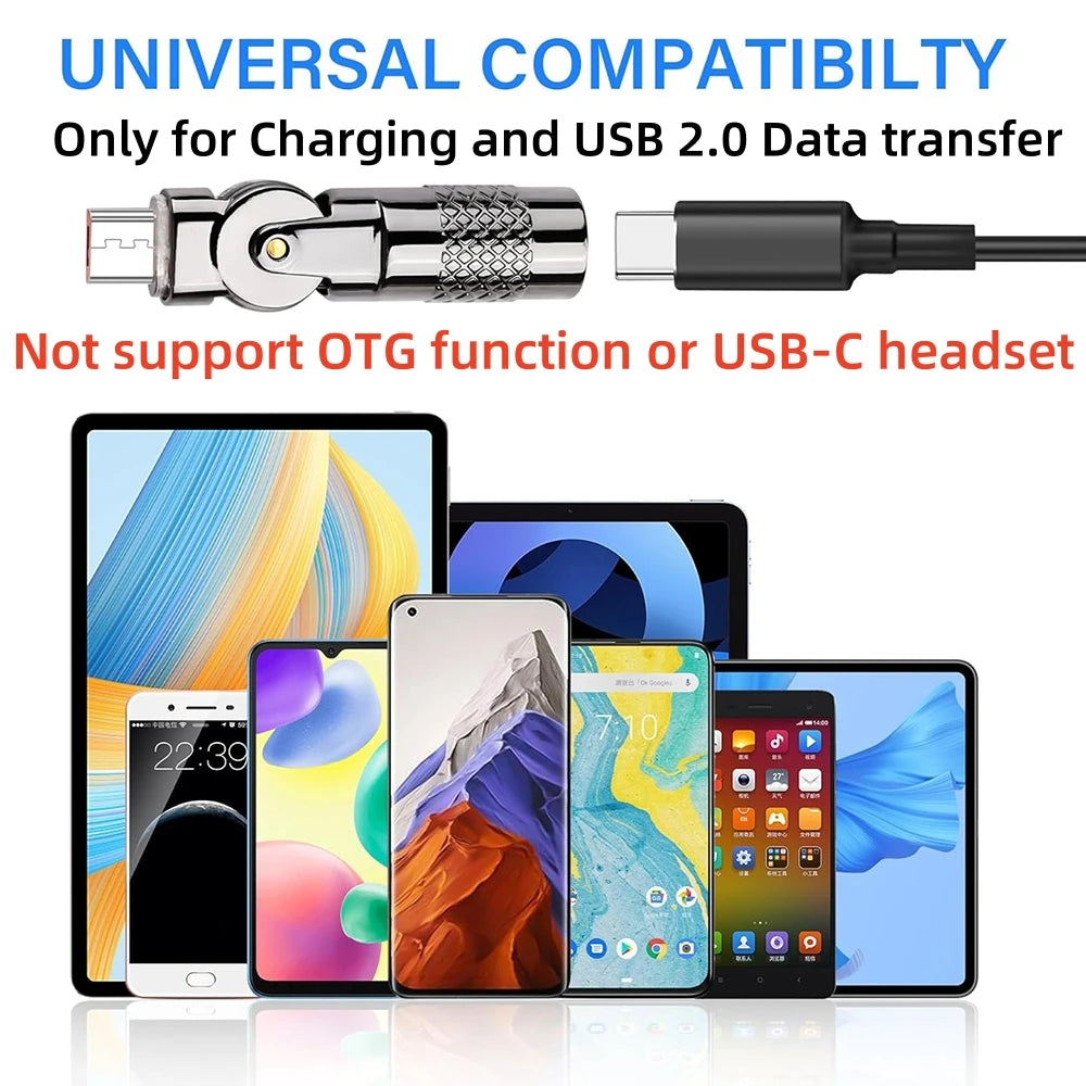 USB C to Micro USB 180° Rotating Charging Connector Type-C Female to Micro-USB Male Rotatable Adapter 5V 3A, 480Mpbs Transfer