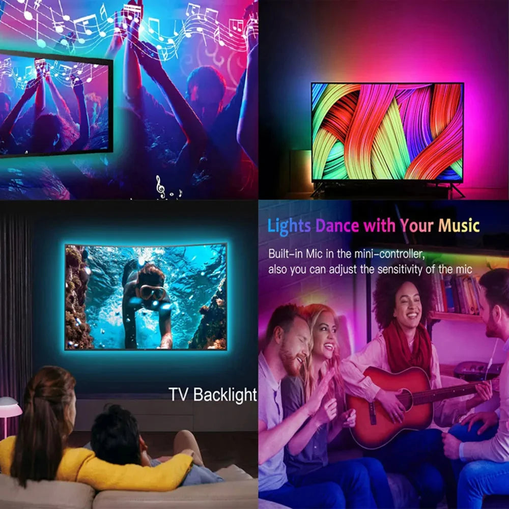 RGB LED Strip Light USB IR Remote Control Music Sync Flexible Self Adhesive Lamp DIY Ornament For Gaming Room Party Decoration