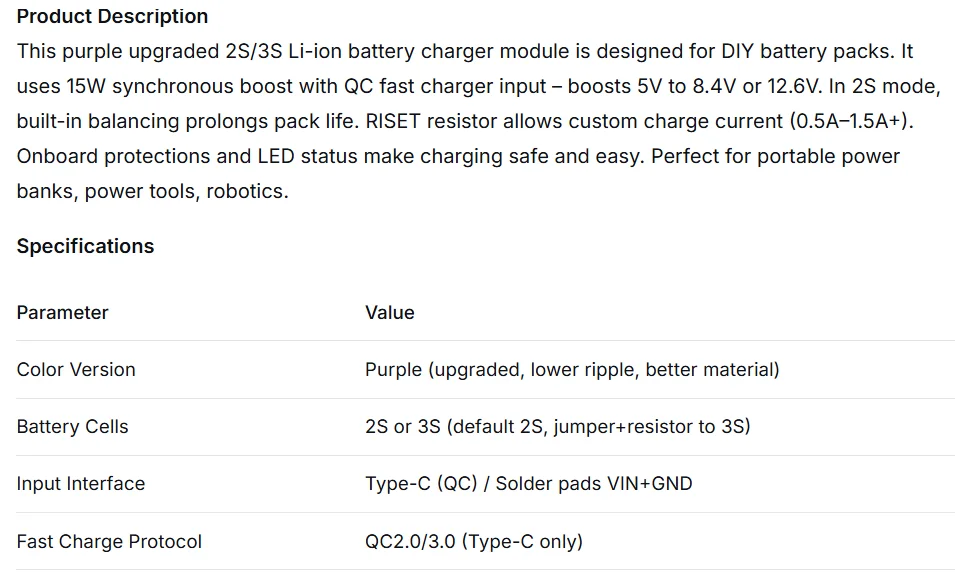 1-10PCS Type-C BMS with Balance Charging 15W Fast Charge Li-ion Battery Boost Module 2S 3S 8.4V 12.6V for DIY BMS PCB High