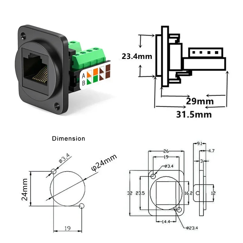 CAT5E RJ45 Network Panel Socket CAT5 RJ45 Solderless Network Wire Module Connector Metal Shielded Network Cable Extender