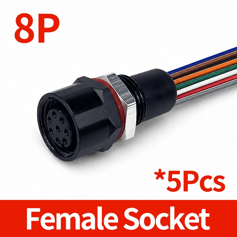 5PCS M12 Waterproof Connector IP65 Metal 2/3/4/5/6/8 Pin Male Female Panel Mount Socket Prewired Cable for  Automation Sensor