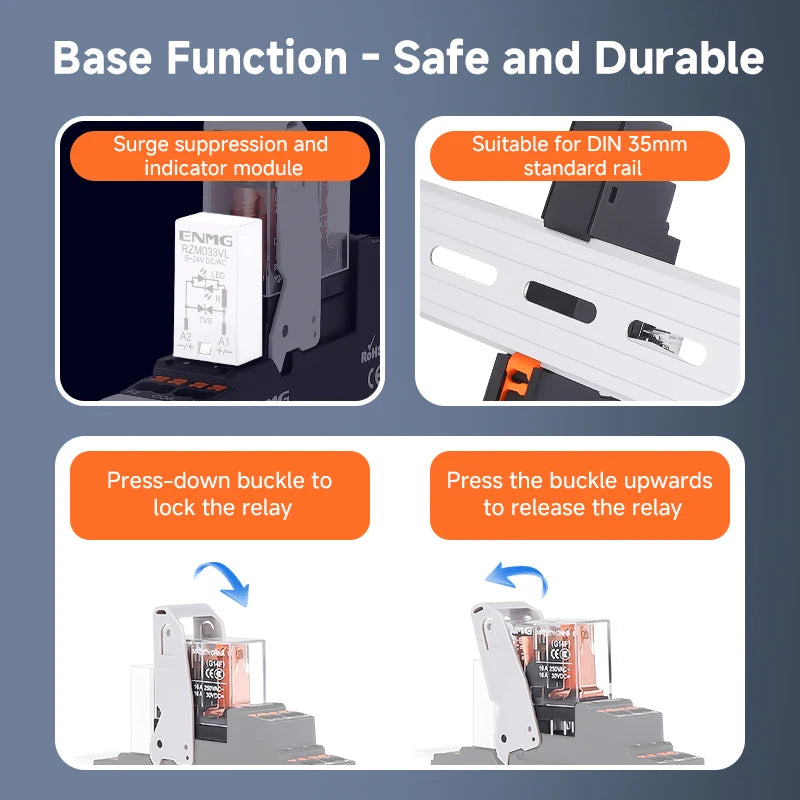 ENMG G2RL-1-E/G2RL-2 DIN Rail Relay 16A 24VDC SPDT LED Indicator Compact Electromagnetic Relay with Surge Protection TVS