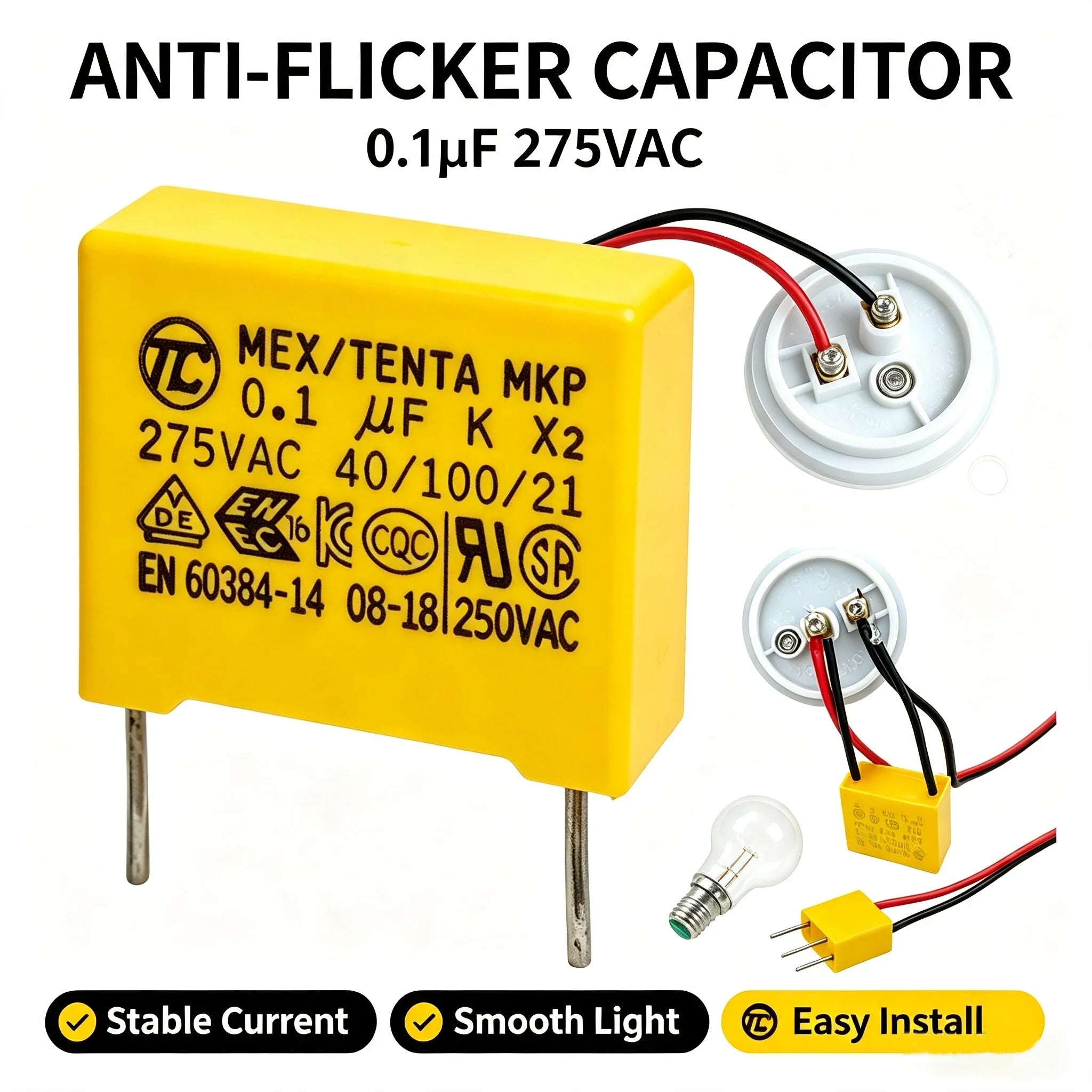 275VAC  0.1UF K X2 Series Spacing 10mm 15mm 0.1UF 275VAC Polypropylene Film Capacitor 0.01UF