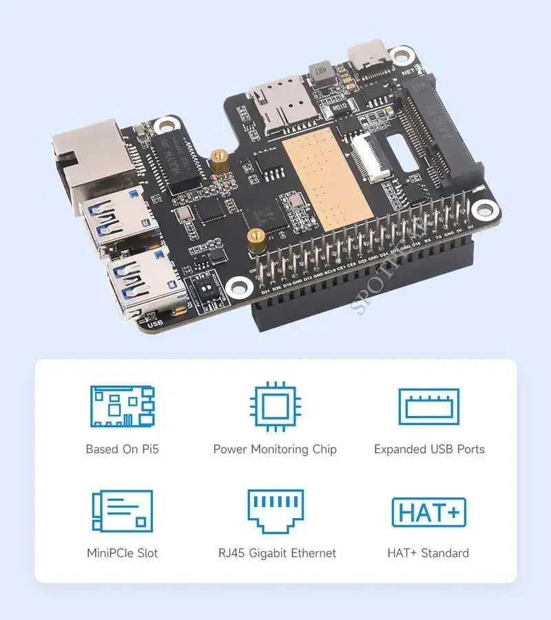 Raspberry Pi 5 PCIe to MiniPCIe 4G Gigabit Ethernet RJ45 USB HUB HAT With LTE Module SIM7600E SIM7600SA-H SIM7600G EC25-AUX EG25