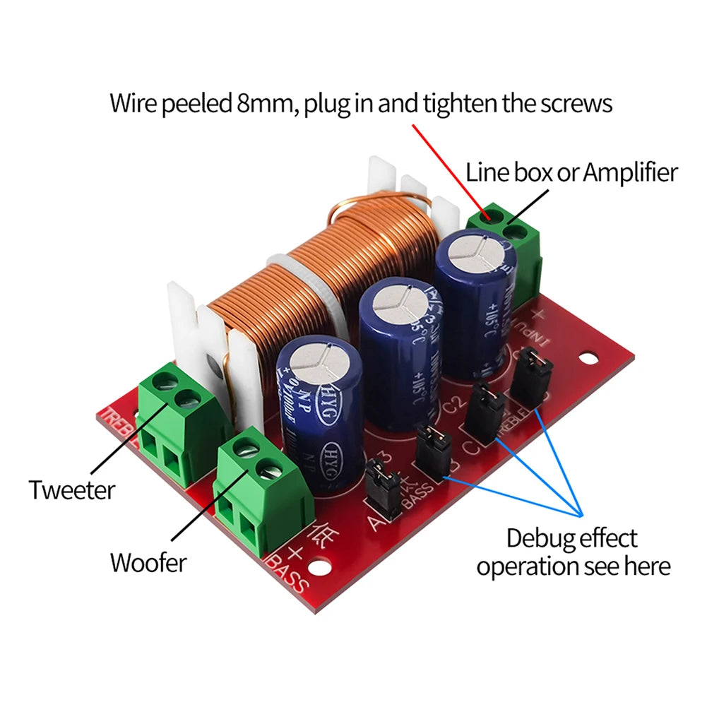 YLY-2088 Speaker Frequency Divider 400W 2 Way Crossover Filters Module Adjustable Full Range Treble Bass Welding Free
