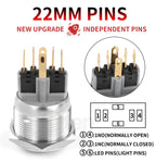 2NO2NC 16/19/22mm Waterproof Metal Push Button Switch LED Light Momentary Car Engine Power Switch 3/6/12/24/220V silver 1NO1NC