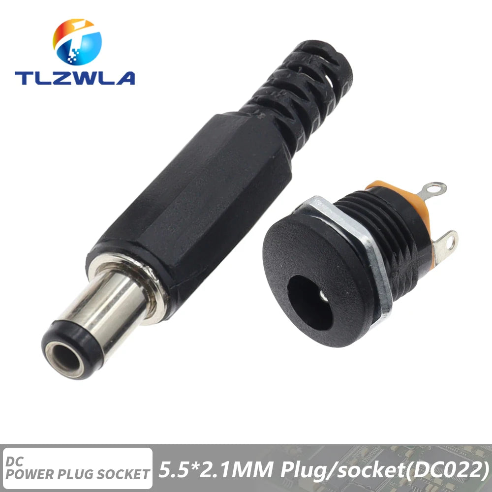 10Pcs DC Connectors 5.5x2.1mm 3.5x1.3mm DC Power Plug Male Female Jack Socket Nut Panel Mount DC Power Adapter Connector 5.5*2.1