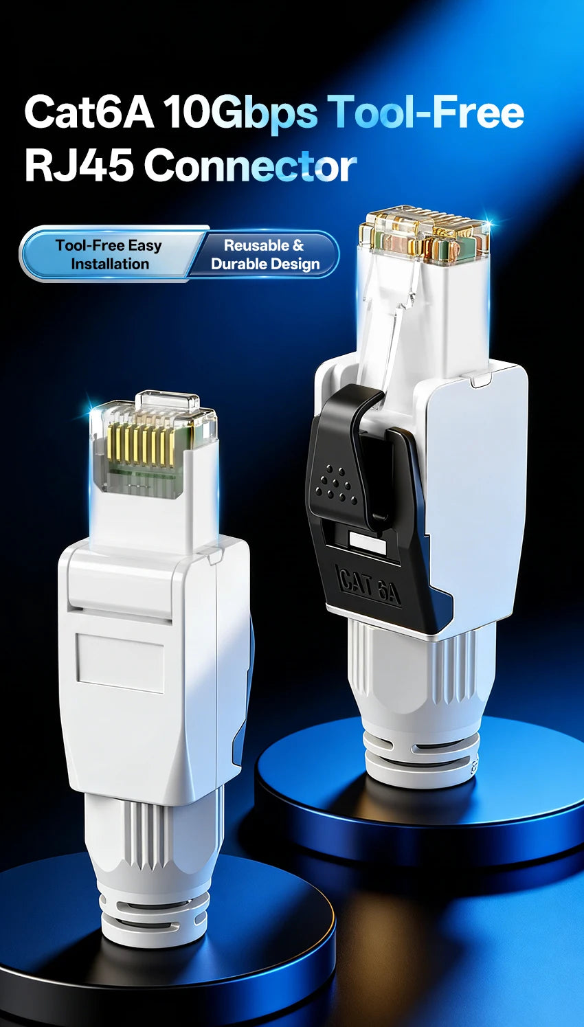 BYXGD Cat6A Tool-Free RJ45 Connector No-Crimp Reusable Ethernet Plug for Network Quick-Connect Easy Install Buy 3+ Get Free Gift