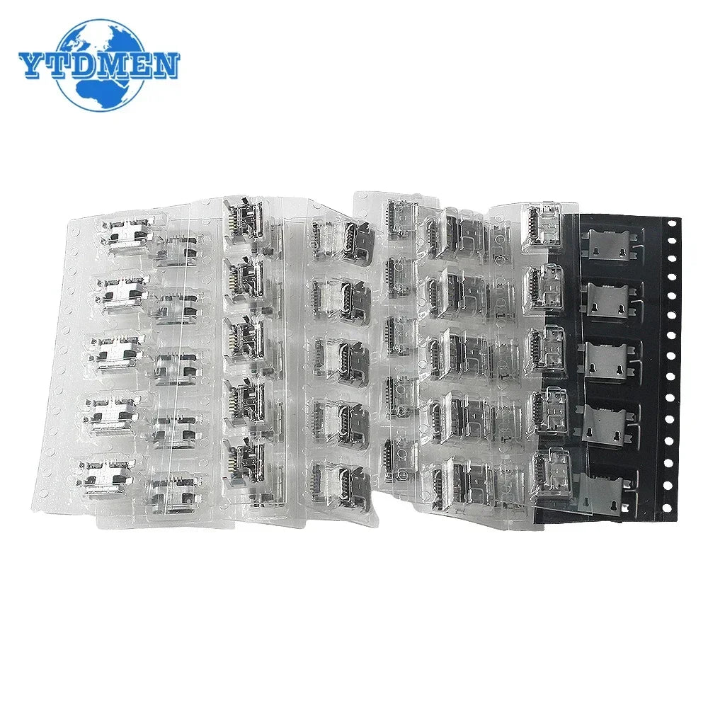 60pcs Socket Connector 5Pin Micro USB Socket Connectors Assortment Set 12 Models SMD DIP Electronics Kit