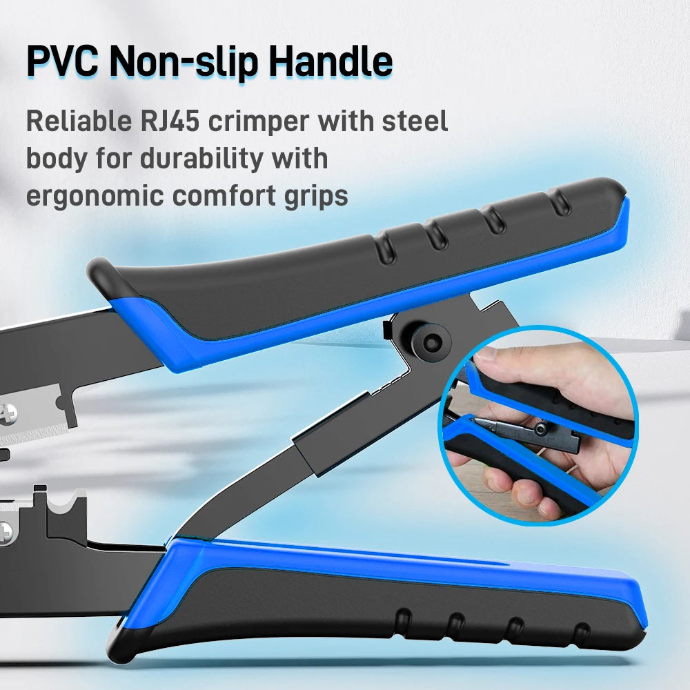 Denswire RJ45 Crimp Tool for Cat5 Cat5e Cat6, RJ-11, 6P/RJ-12, 8P/RJ-45 Crimp, Cut and Strip Ethernet Crimper Networking Tools