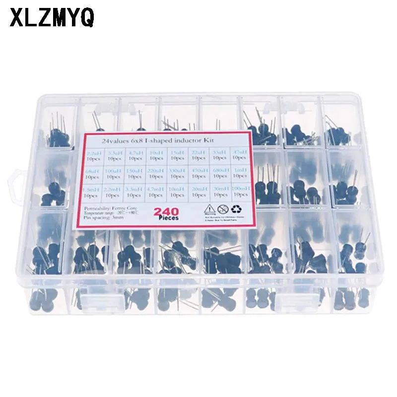 240pcs 24Values 6x8mm Choke Inductors Kit 2.2uH 3.3uH 4.7uH 6.8uH 10uH 15uH 22uH 47uH 68uH 100uH 220uH 1mH 4.7mH 100mH Inductor