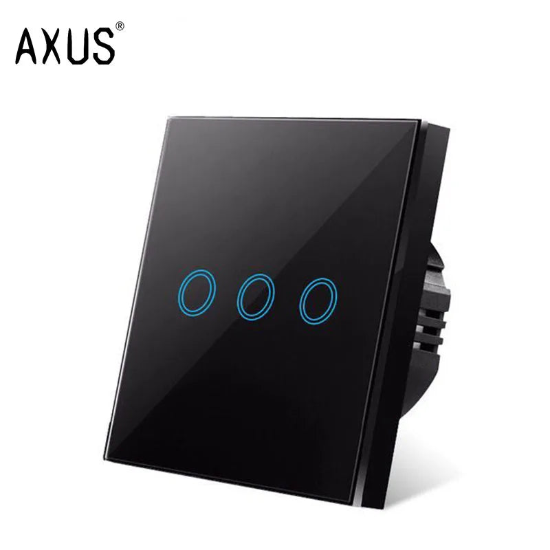 AXUS EU Touch Switch  AC100-240V Power LED 1/2/3 Gang Crystal Glass Panel Wall Lamp Light Switch Sensor Switches Interruttore