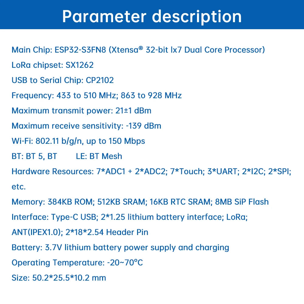 WiFi LoRa 32 V3 ESP32-S3 LoRa Module SX1262 863-928MHz 0.96 Inch CP2102 Type-C USB Bluetooth 5 Low Power IoT Board with Spring Antenna