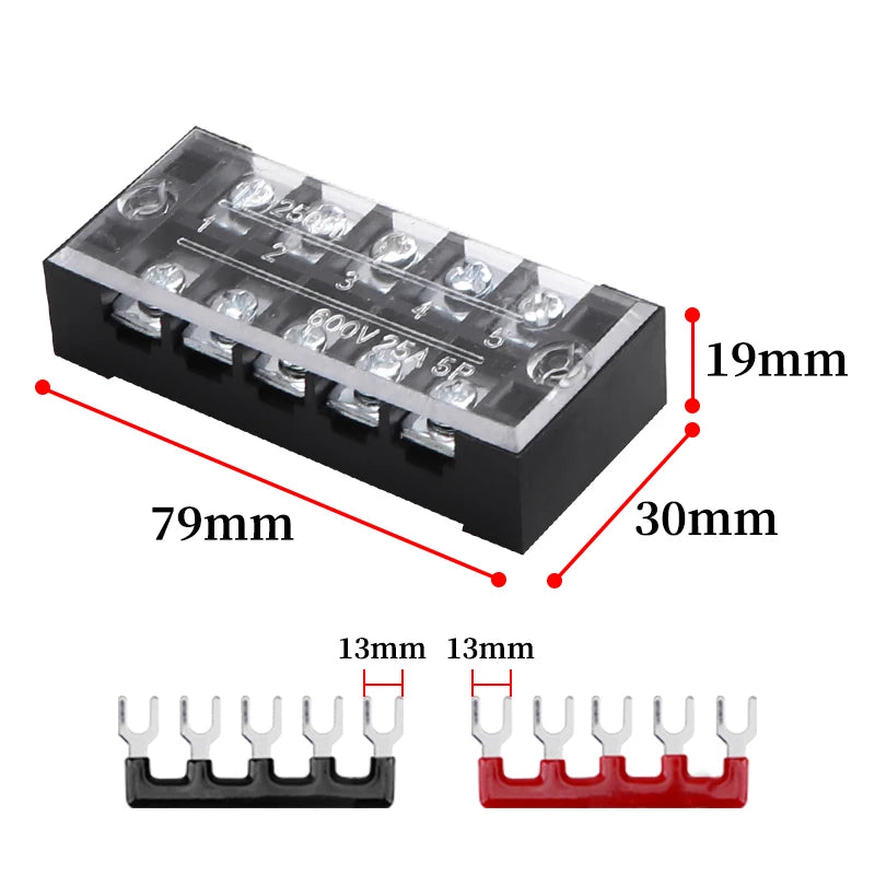 1pcs 25A 600V Dual Row Strip Electrical Screw Terminal Block Fence Screw Ribbon Wire Connector 3/4/5/6/8/10/12 Position