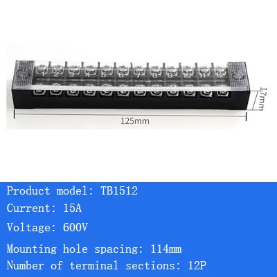 TB15A 25A 45A Copper Wiring Terminal Block 3/4/5/6/8/10/12 Position Electrical Connector Board Current Terminal Strip