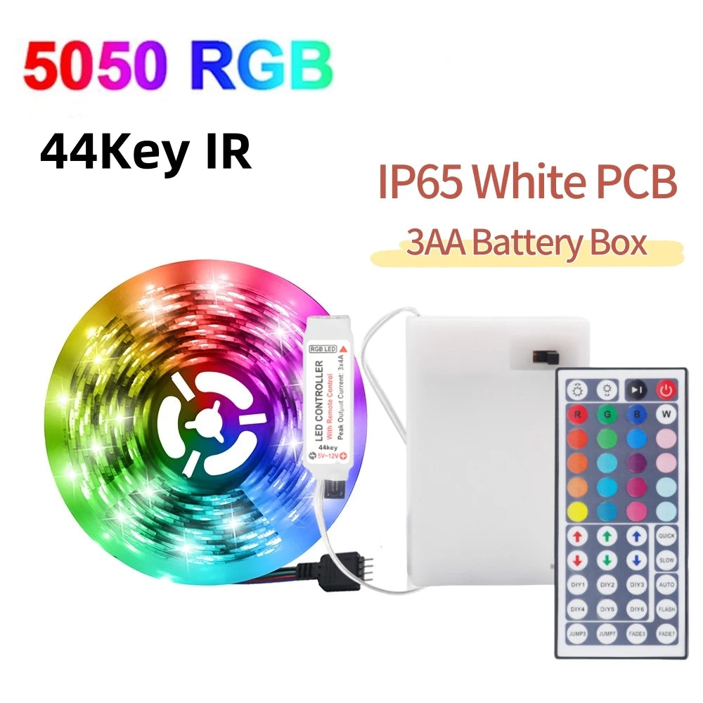 3AA Battery Powered LED Strip Lights 5050 RGB 1M 2M 3M 4M 5M Adhesive Tape Ribbon Lights Bluetooth TV Backlight Background Light