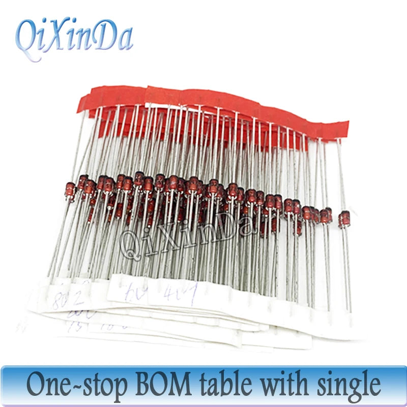 100PCS 1W Zener Diode DO-41 3V3 3V9 4V3 4V7 5V1 5V6 6V2 7V5 8V2 9V1 10V 12V 13V 15V 18V 24V 30V 1N4733A 1N4742A 1N4728A 1N4735A