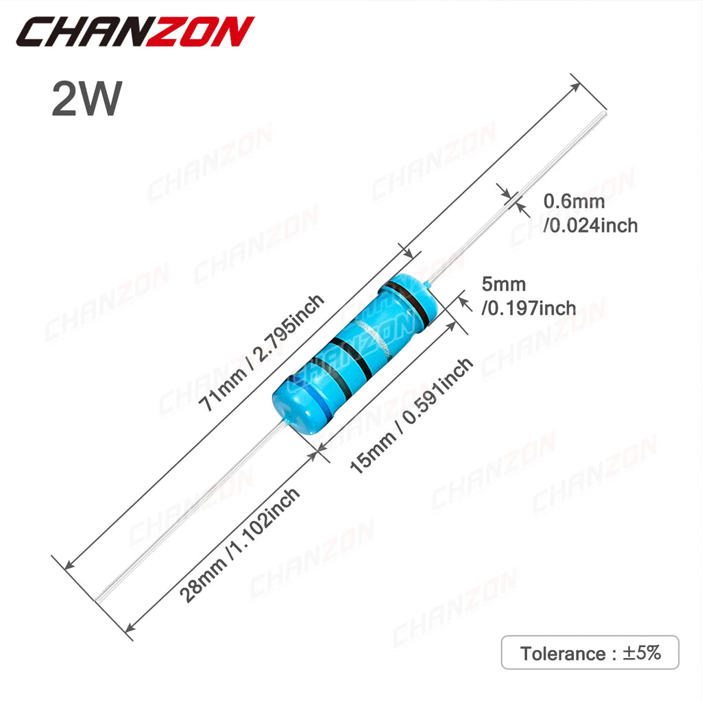 30Pcs 40 Values 2W 1% 1ohm - 1M ohm Metal Film Resistors 2Watt 2 W High Precision MF Fixed 1K 10K 100K 4R7 2K2 2.2K 4.7K 1Kohm