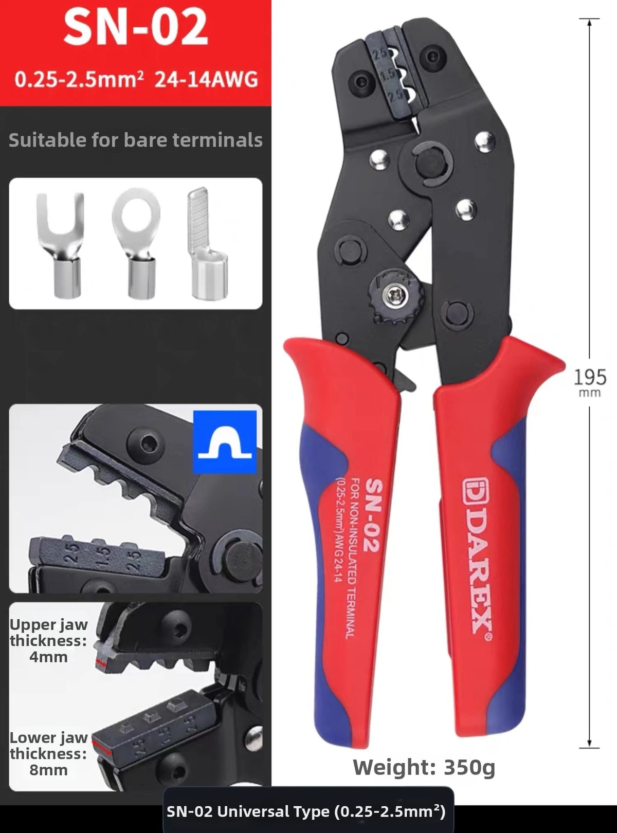Darex DuPont Spring Terminal Automotive Wiring Harness Power SN Cold-Press Terminal Wire Crimping Pliers