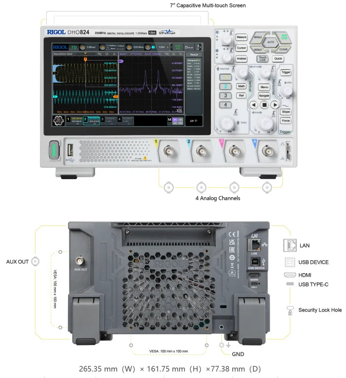 RIGOL DHO802/DHO804/DHO812/DHO814 Oscilloscopes | 70/100MHz, 2/4CH, 25Mpts Deep Memory, HDMI Output,  CAN/I2C/SPI/UART Decode