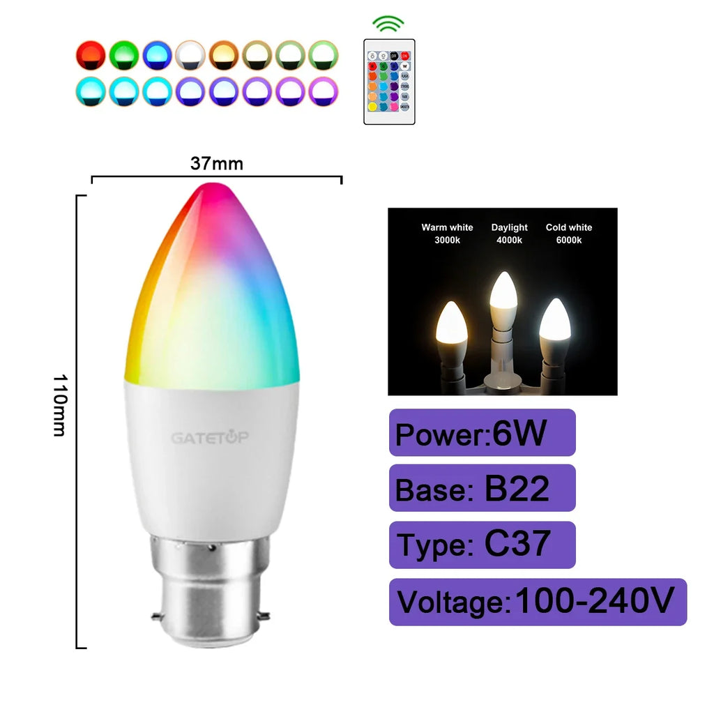 1-10PCS Smart RGBW LED Bulb Spotlight E27 E14 B22 GU10 6W 10W with Infrared Remote Control Suitable for Colorful Home Lighting