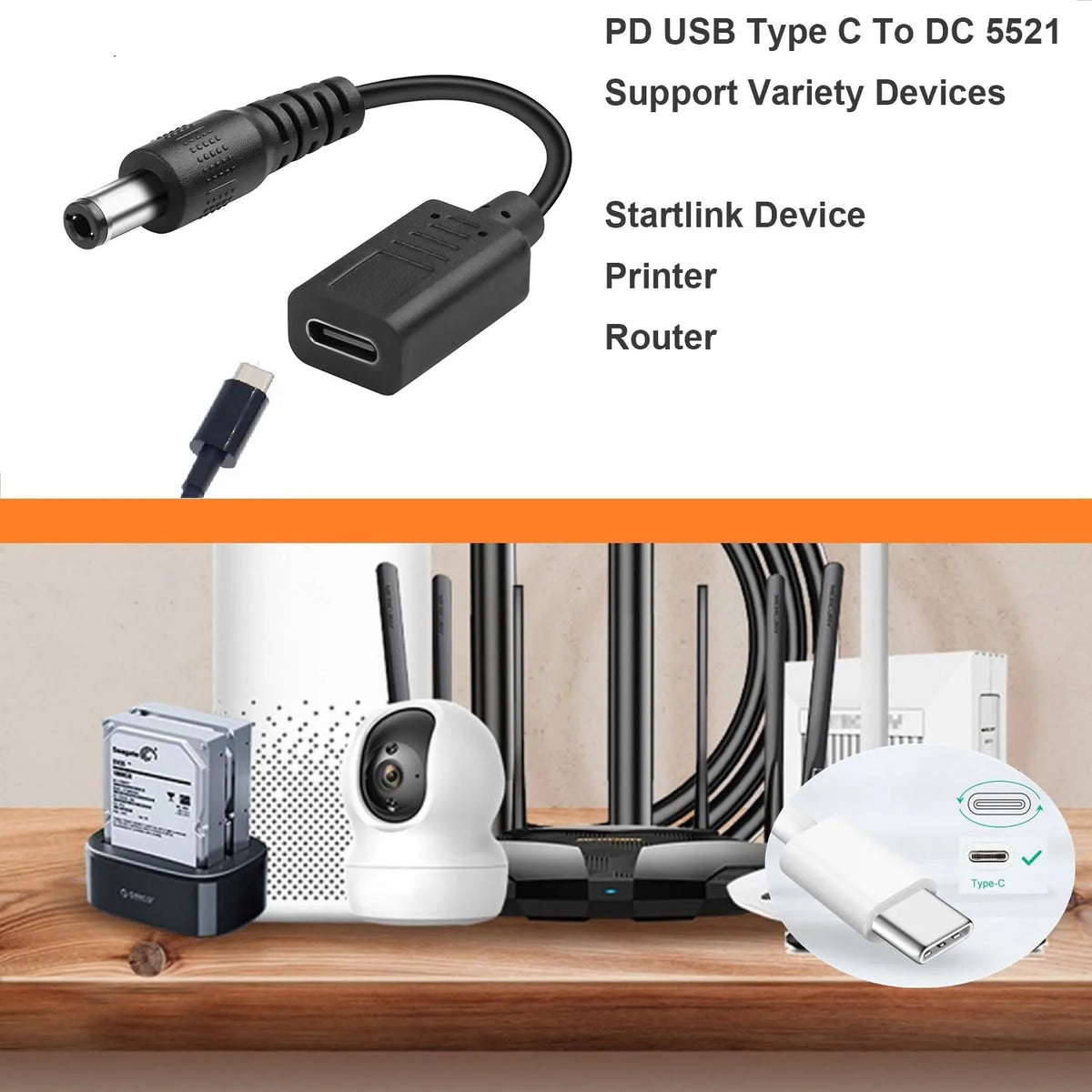 1pc USB Type C to DC 5.5mm X 2.1mm PD Trigger Power Charging Adapter Cable 20V 5A 100W 19-20V Laptop Drill Battery Router CCTV