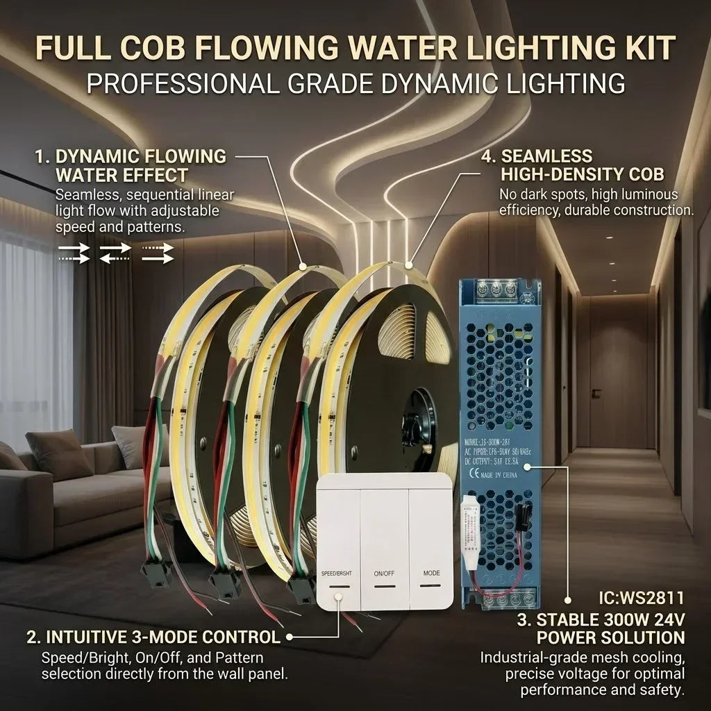 DC24V WS2811 COB LED Light Strip Kit 5M 10M 360LEDs/m Addressable Running Water Flowing Lamp With Wireless Controller Power Kit