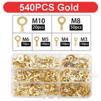 150-540pcs Boxed Terminal Block Connector M3/M4/M5/M6/M8/M10 O-type Ground Lugs Terminal Cold-Pressed Copper Tab Wiring Nose