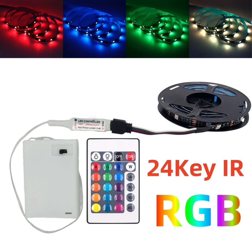 DC 5V RGB LED Strip 5050 30LEDs/m Battery Powered IP21/IP65 IR RF Remote Control Flexible Tape for TV Backlight Room Decor