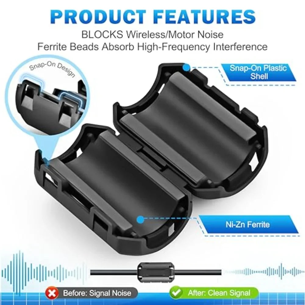 24PCS Ferrite Beads Snap-on Ferrite Choke Core Kit For RFI Filters USB/Audio/Power Cable Noise Reduction (3.5-13mm)