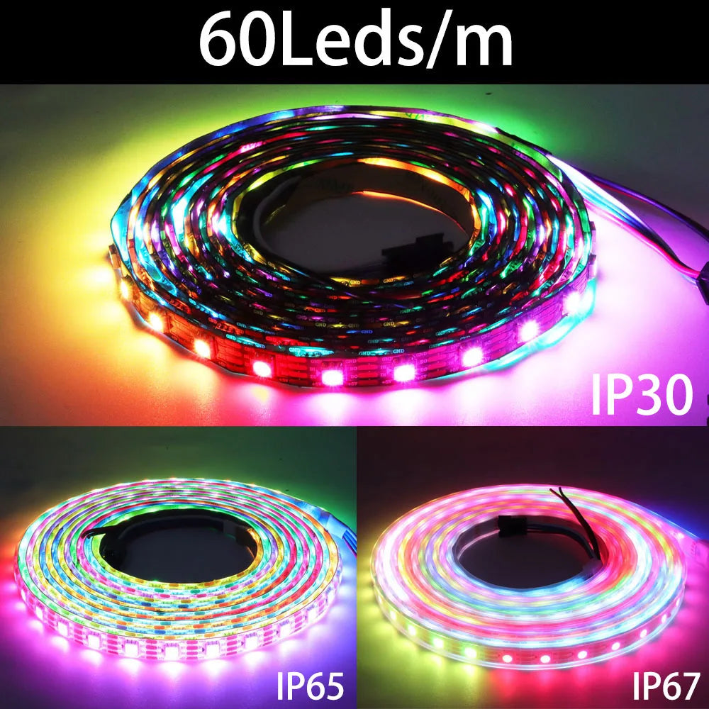 WS2812B WS2811 WS2815 WS2813 DC5V/12V RGB LED Strip WS2812 30/60/144pixels/Leds/M Individually Addressable Tape Light IP30/65/67