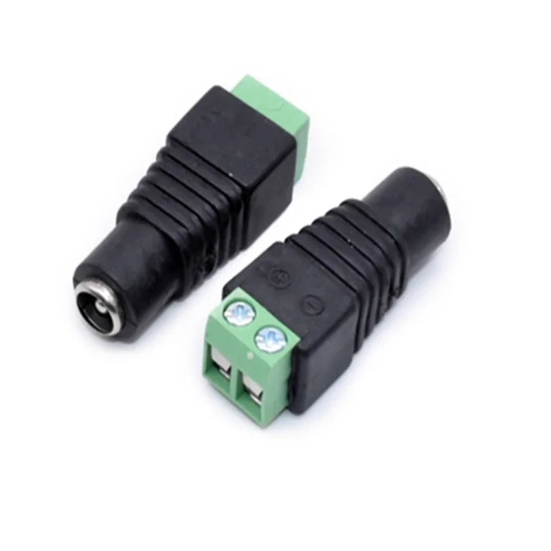 Male and Female Welding-Free DC Plug 5.5x2.1mm 2.5mm Welding-Free DC Female Head Green Terminal Monitoring Power Plug Push-But