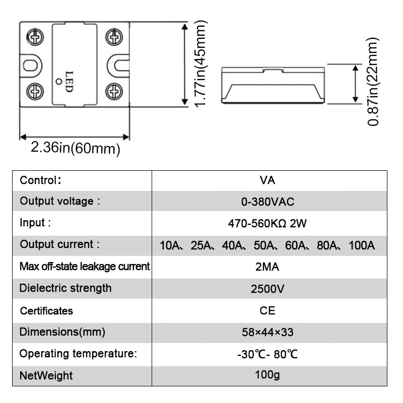 LCTC SSR Solid State Relay Voltage Regulator Adjustable 10A 25A 40A 50A 60A 80A 100A VA Single Phase 0-380VAC Potentiometer