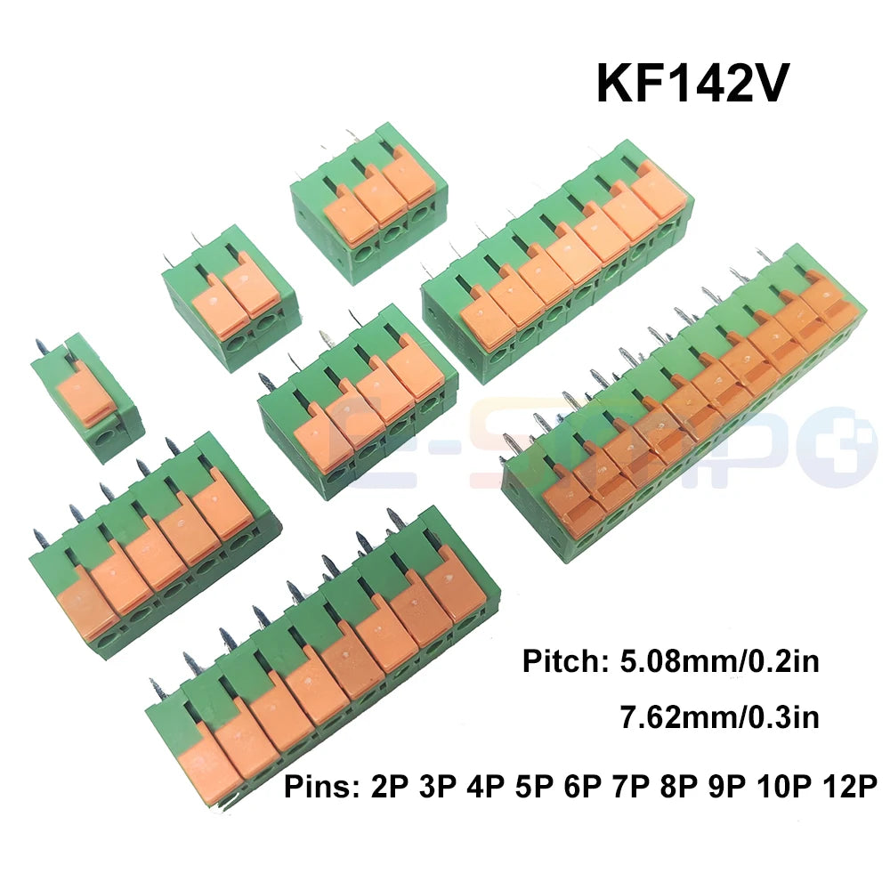 KF141V KF141R KF142V KF142R 2.54mm 5.08mm 7.62mm Push-in Spring Terminal Block Straight/Angled Pin PCB Connector FFKDS/V FFKDS/H