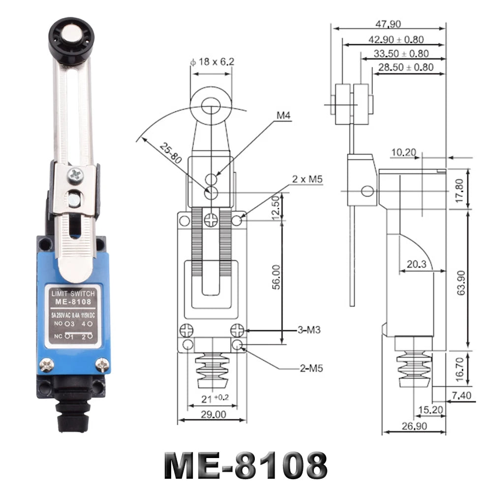 5PCS ME 8104 8108 8111 8122 9101 CNC Micro Limit Switch 5A/220V Rotary Roller Lever Sealed Switch Momentary Industrial Machine