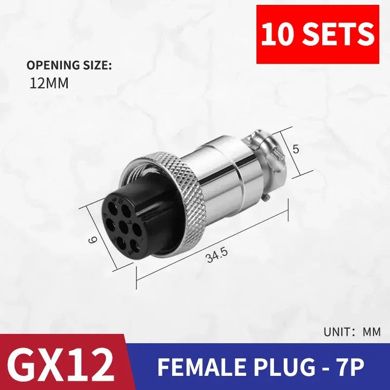 10 Pcs GX12 Aviation Circular Connector GX12-2Pin 3pin 4pin 5pin 6pin 7pin Male Female 12MM M12 Fixed Rear Nut Plug&Socket