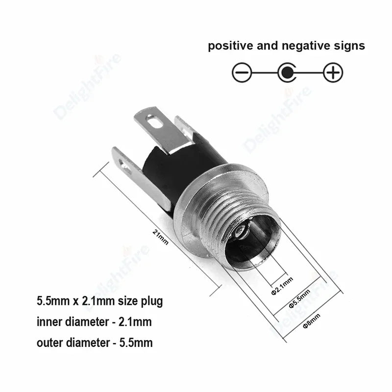 1/3/5/10Pcs DC Power Supply Jack Socket Female Panel Mount Connector 5.5mm 2.1mm Plug Adapter 2 Terminal Types 5.5x2.5mm