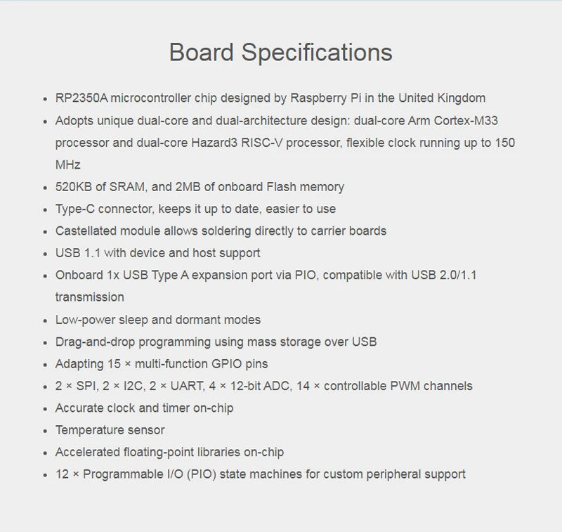 Raspberry Pi Pico 2 RP2350 USB A  Mini Development Board RP2350A Compatible With USB 2.0/1.1 Transmission
