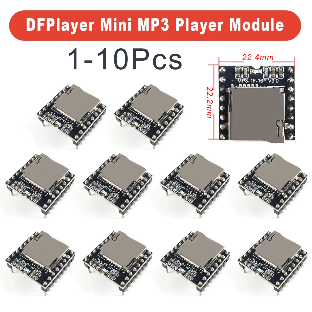 1-10Pcs DFPlayer Mini MP3 Player Module V3.0 16P TF Card U Disk Audio Voice Decoder MP3-TF-16P for Arduino ESP32 DIY