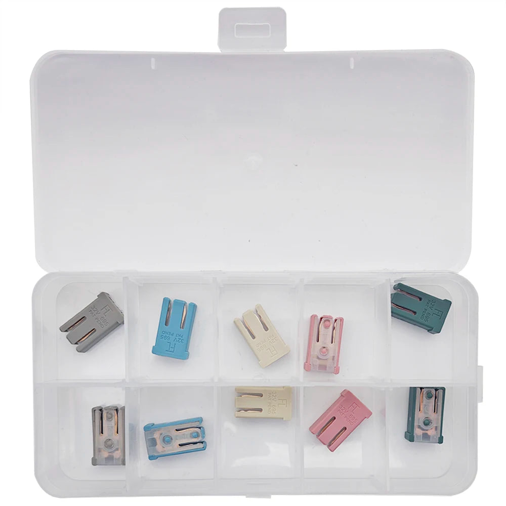 10/14/16/28Pcs MCASE Fuse 15A 20A 25A 30A 40A 50A 60A 32V Mini Slotted Automotive Shaped Cartridge Kit With Plastic Shell Box