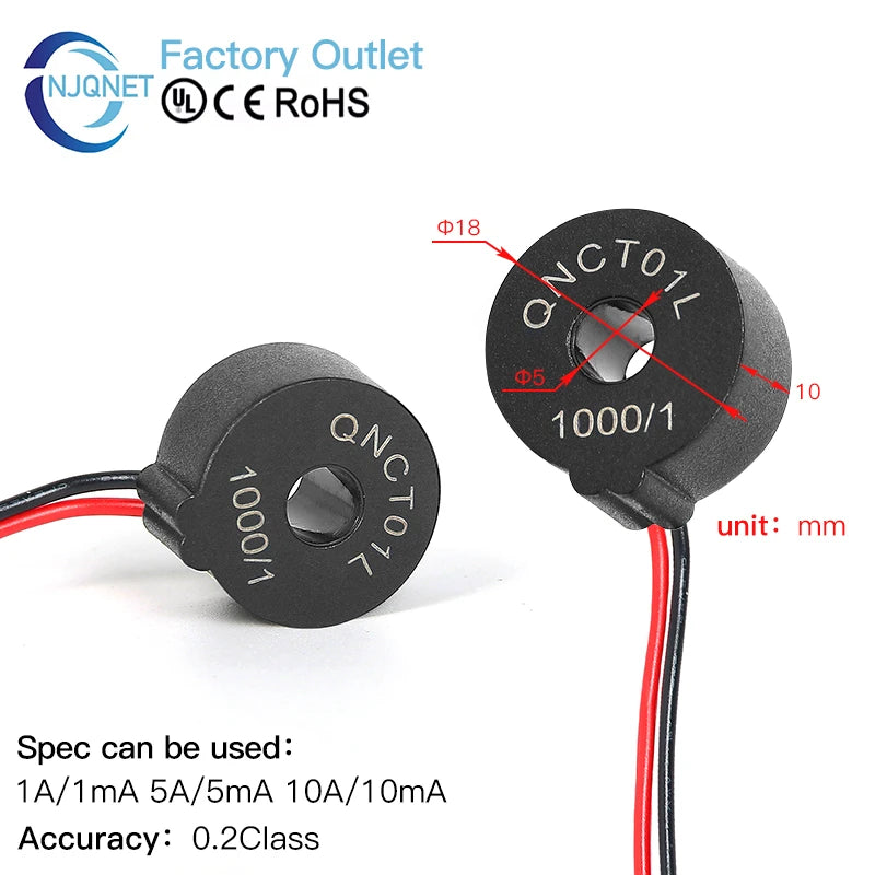 Current Transformer CT QNCT16L 10A 10mA 20A 20mA 30A 30mA 50A 50mA 2000:1 10A 5mA 20A 10mA 100A Micro Current Transducer Sensor