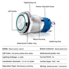 Metal Switch Button Push With Wire Waterproof on off 12mm 16mm 19mm 22mm Momentary/Latching Led Light Start Stop 5V 12V 24V 220V