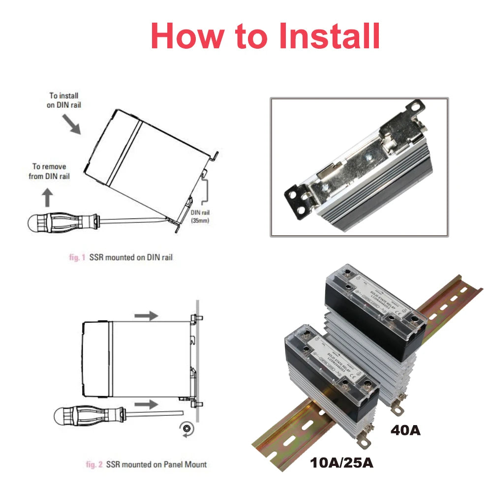 Slim Solid State Relay 10A 25A 40A Dc control Ac/ Ac control Ac Single Phase SSR Din Rail Mount Relays Module equipped Heat sink