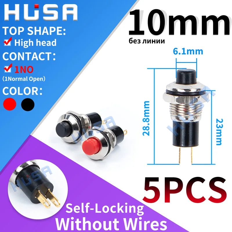5PCS Mini Round  5mm/7mm/10mm Self-Lock /Momentary Push button Switches FBS-110 1NO1NC Black Red Green 0.5A/125V