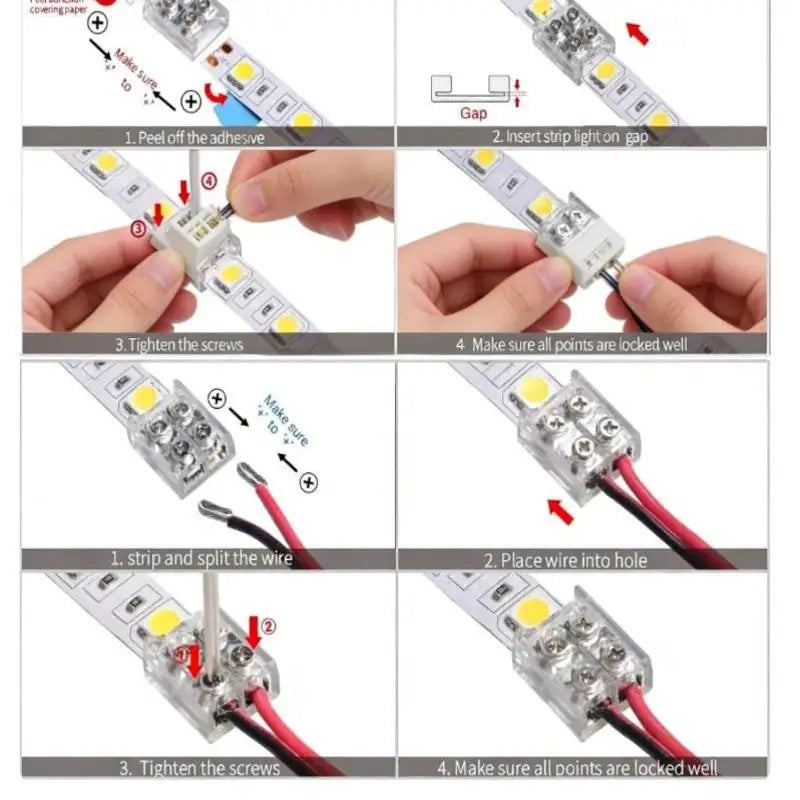 10Pcs Screw Fixing Solder-Free LED Strip Connector 2 Pin Quick Wire Connector For 8mm/10MM LED Light Strip Terminal Adapter