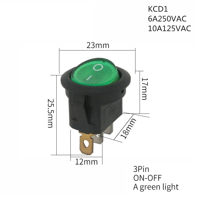 1PCS ON/OFF Round Rocker Switch LED illuminated Car 12V 24V / 6A 250V / 10A 125V 2/3/4PIN Switch 20MM