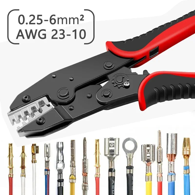 HS-2560 Crimping Pliers for XH2.54/SM2.54/Dupont/3.96/2.8/4.8/6.3/OT Terminals 0.25-6mm² 23-10AWG Connector Hand Crimper Tool