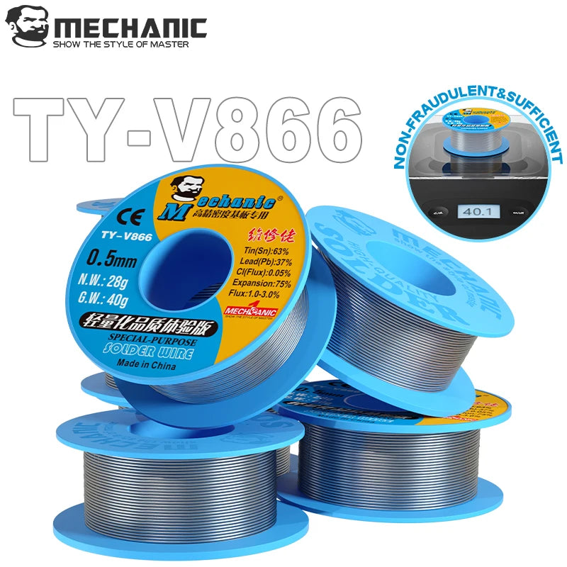 MECHANIC 1Pcs GW40g NW28g Mild Rosin Core  Melting Point 0.2-0.8mm High Purity Environmental Solder Wire Welding Flux Iron Cable