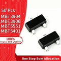 50 Pcs MMBT3904 MMBT3906 MMBT5551 MMBT5401 SOT-23 SMD BJT Transistor 40V-160V Used For Switching Amplification Complex Pair
